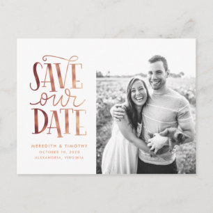 Handgeschriebenes Rose Gold Foto Save the Date Postkarte
