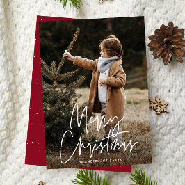 Handgeschriebenes Script Burgundy Merry Christmas  Feiertagskarte