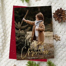 Handgeschriebenes Script Burgundy Merry Christmas  Folien Feiertagskarte
