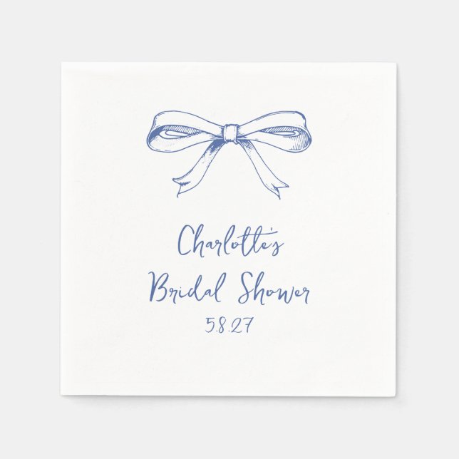 Handgeschriebenes Script Coquette Bow Blue Brautpa Serviette (Vorderseite)