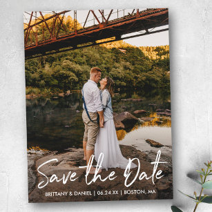Handgeschriebenes Script Couple-Foto Save the Date Postkarte