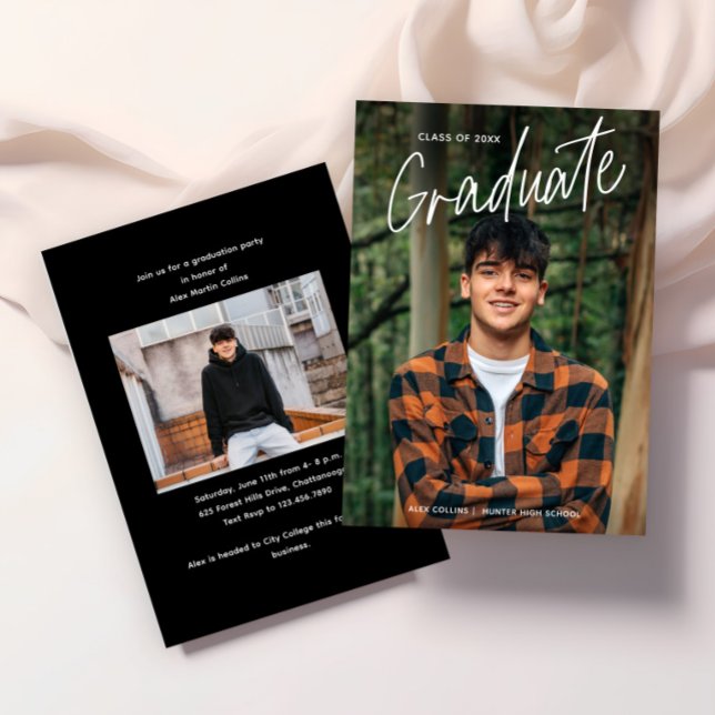 Handgeschriebenes Script-Foto-Abschluss Einladung (Modern Handwritten Photo Graduation Invitations.)
