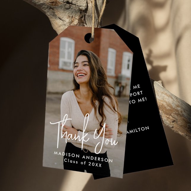 Handgeschriebenes Script Foto Abschluss Vielen Dan Geschenkanhänger (Von Creator hochgeladen)