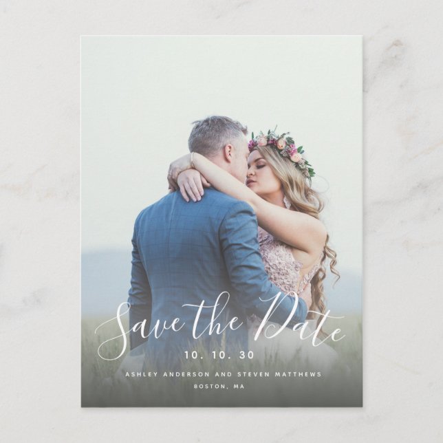 Handgeschriebenes Script-Foto Save the Date Postkarte (Vorderseite)