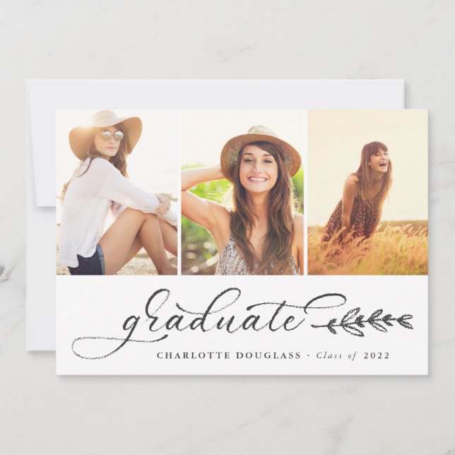Handgeschriebenes Script Graduate 3 FotoCollage Ankündigung (Vorderseite)