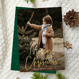 Handgeschriebenes Script Green Frohe Weihnachts-Fo Folien Feiertagskarte
