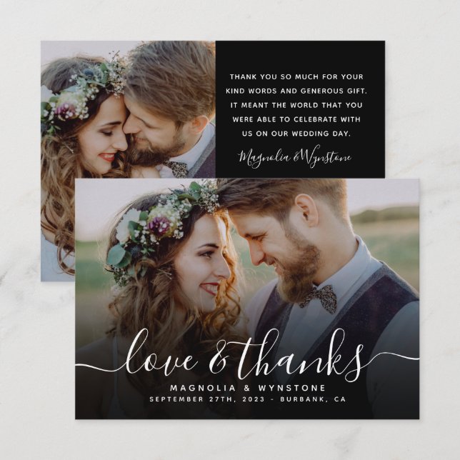 Handgeschriebenes Script QR Code Hochzeitsskript-F Dankeskarte (Vorne/Hinten)