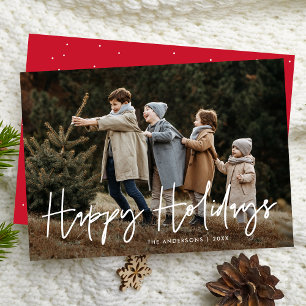 Handgeschriebenes Script Red Happy Holidays Foto Feiertagskarte