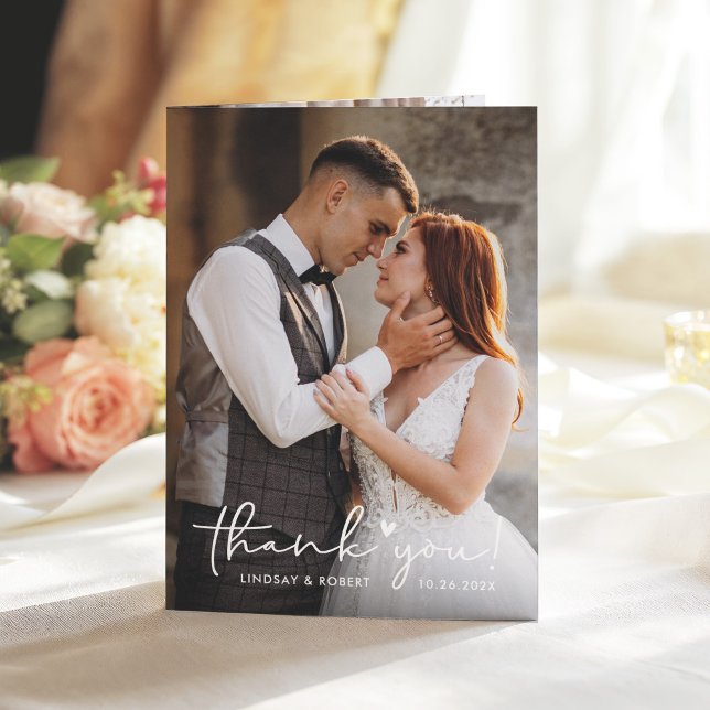 Handgeschriebenes Script Sweet Liebe Heart Wedding Dankeskarte (Von Creator hochgeladen)