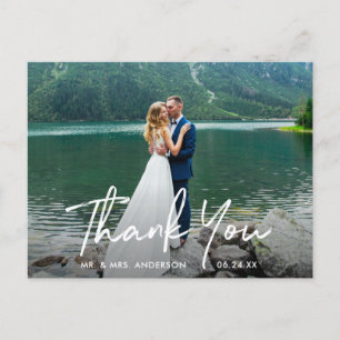 Handgeschriebenes Script Wedding Foto Vielen Dank Postkarte