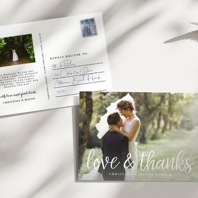 Handgeschriebenes Script Wedding Foto Vielen Dank Postkarte (Von Creator hochgeladen)
