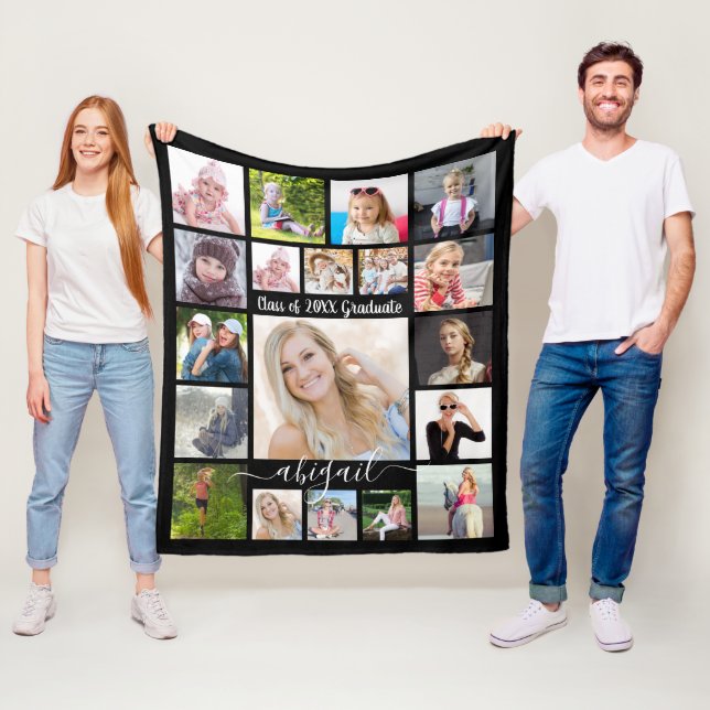 Handgeschriebenes Skript 19 Foto Collage Graduate  Fleecedecke (Beispiel)