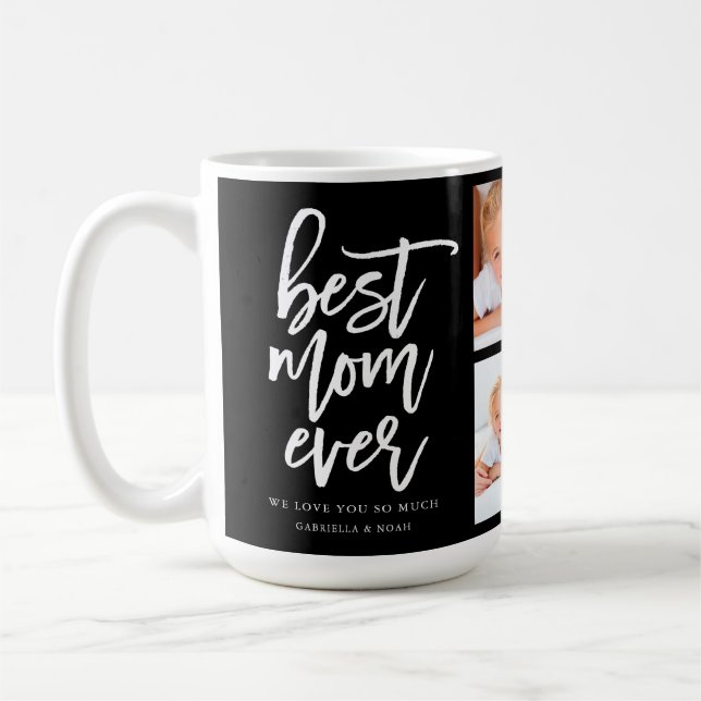 Handgeschriebenes Skript Beste Mama je Foto Collag Tasse (Links)