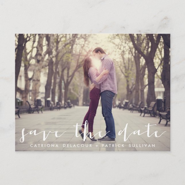 Handgeschriebenes Skript-Foto Save the Date Postka Ankündigungspostkarte (Vorderseite)