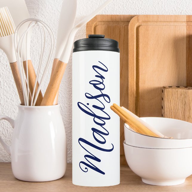 Handgeschriebenes Skript für Navy Blue Name Thermosbecher (Von Creator hochgeladen)