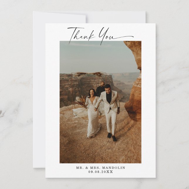 Handgeschriebenes Skript Hochzeit 2-Foto Dankeskarte (Vorderseite)