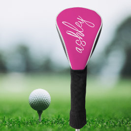 Handgeschriebenes Skript in Hot Pink Mit Monogramm Golf Headcover