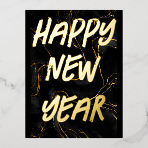 Handgeschriebenes Skript Modernes Gold Happy New Y Folien Feiertagspostkarte