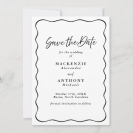 Handgeschriebenes Skript Modernes Wavy Frame Black Save The Date