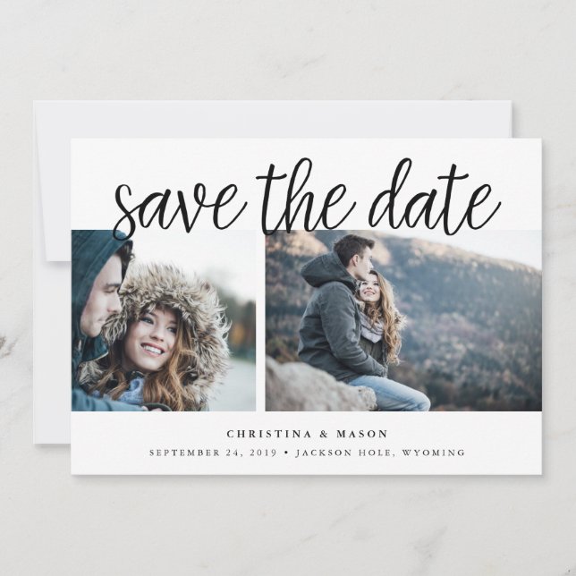 Handgeschriebenes Skript Multi-Foto Save the Date (Vorderseite)