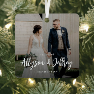 Handgeschriebenes Skript Neu verheiratete Holiday Ornament Aus Metall