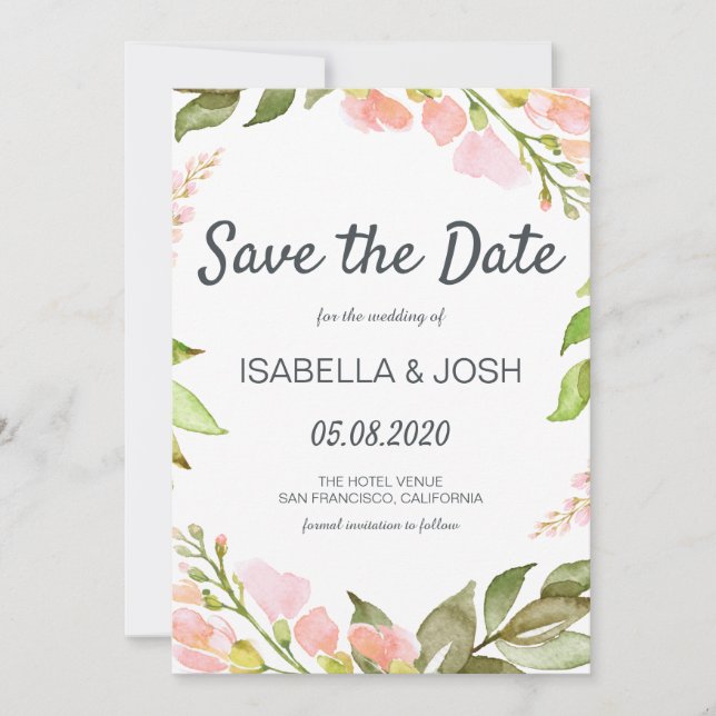 Handgeschriebenes Skript Pink Floral Boho Save the Save The Date (Vorderseite)