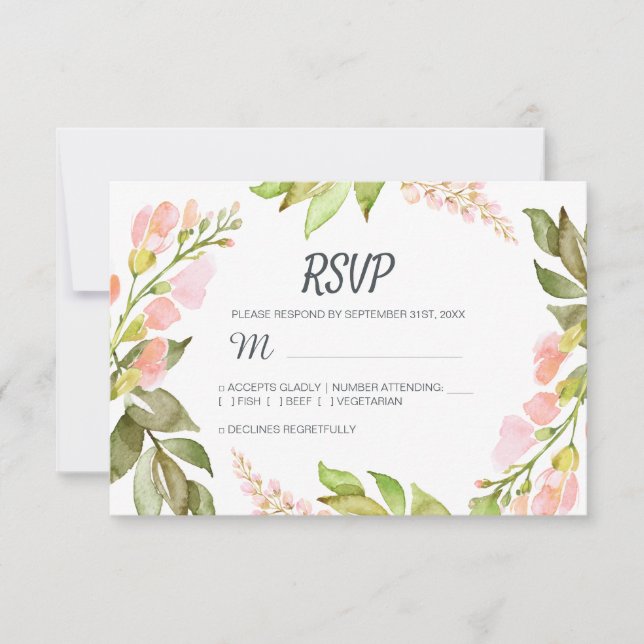 Handgeschriebenes Skript Pink Floral Rustic Boho H RSVP Karte (Vorderseite)