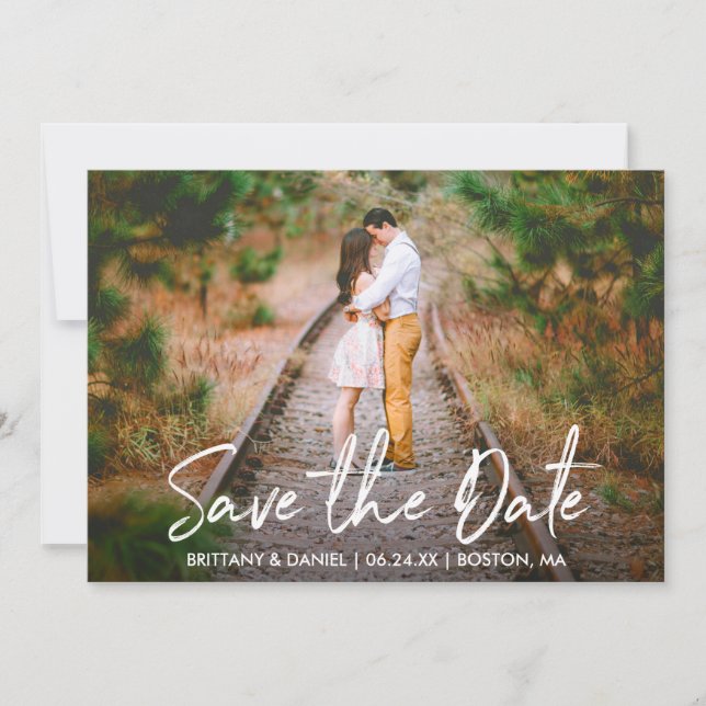 Handgeschriebenes Skript Save the Date Couple Foto (Vorderseite)