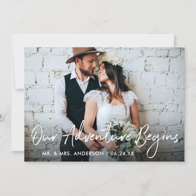 Handgeschriebenes Skript Unser Abenteuer beginnt H Dankeskarte (Vorderseite)