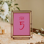 Handgeschriebenes Skript Whimsy Rosa Custom Weddin Tischnummer<br><div class="desc">Fügen Sie Ihrem Hochzeitsempfang eine lustige und persönliche Touch mit unserer handgeschriebenen Script Quirky Whimsy Custom Tischnummer in Rosa und Rot hinzu. Dieses spielerische Design besticht durch eine charmante handgeschriebene Schrift und lebhafte Farben. Freuen Sie sich auf die reizvolle Gestaltung der Hochzeitszene. Führe deine Gäste mit Stil und Laune zu...</div>