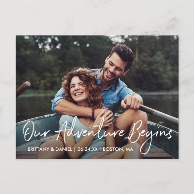 Handgeschriebenes Skriptabenteuer beginnt Save the Postkarte (Vorderseite)