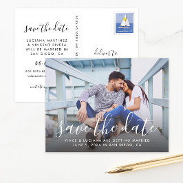 Handgeschriebenes SkriptWedding-Foto Save the Date Ankündigungspostkarte