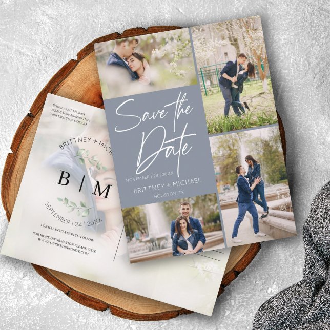 Handgeschriebenes, taufendes blaues Collage Save t Ankündigungspostkarte (Von Creator hochgeladen)