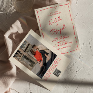 Handgeschriebenes Vintages Foto QR Code Hochzeit Einladung