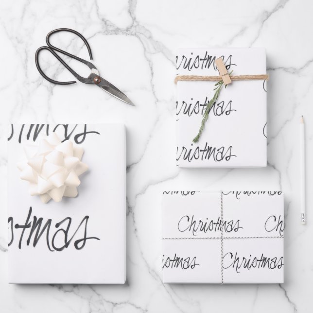 Handgeschriebenes Weihnachtsfest in Schwarz Geschenkpapier Set (Vorderseite)