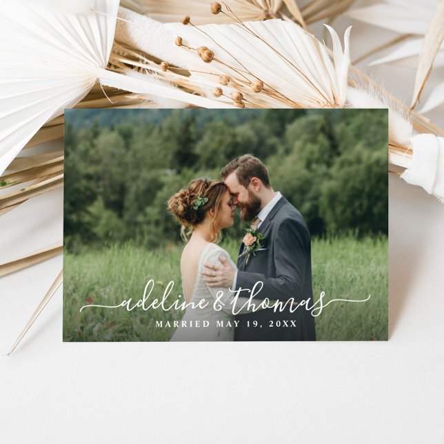 Handgeschriebenes White Script Wedding Monogram Fo Dankeskarte (Von Creator hochgeladen)
