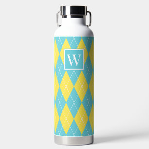 Handgesticktes Argyle - Gelb & Türkis Monogramm Trinkflasche