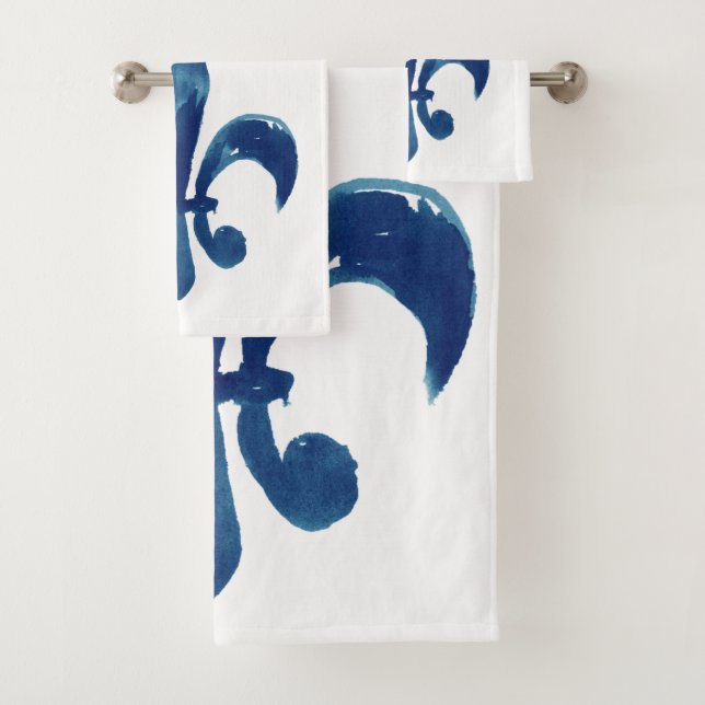 Handgestrichene blaue Lilie Wasserfarbe Badhandtuch Set (Insitu)