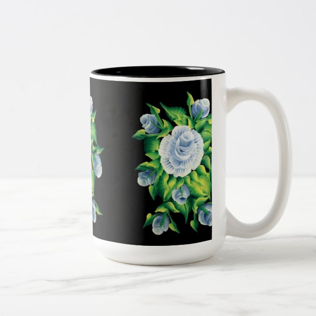 Handgestrichene blaue Rose Kaffeemaschine Tasse (Rechts)