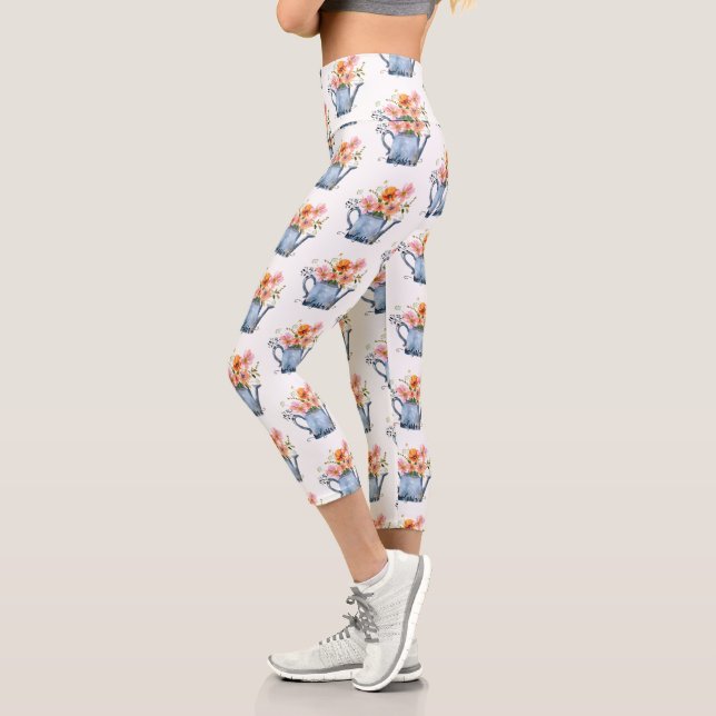 Handgestrichene Wasserfarben Capri Leggings (Links)