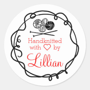 Handgestrickt mit Liebe-Aufklebern Set von 20 Runder Aufkleber