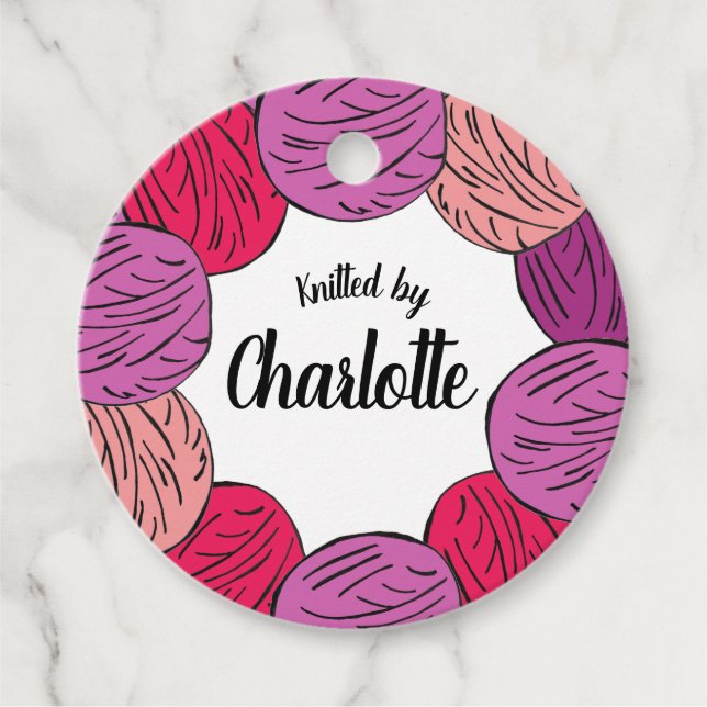 Handgestrickte Wollbälle Geschenkanhänger (Vorderseite)