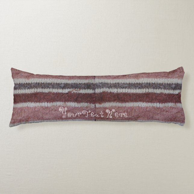 handgestrickter brauner und biege gestreifter Spaß Seitenschläferkissen (Vorderseite)