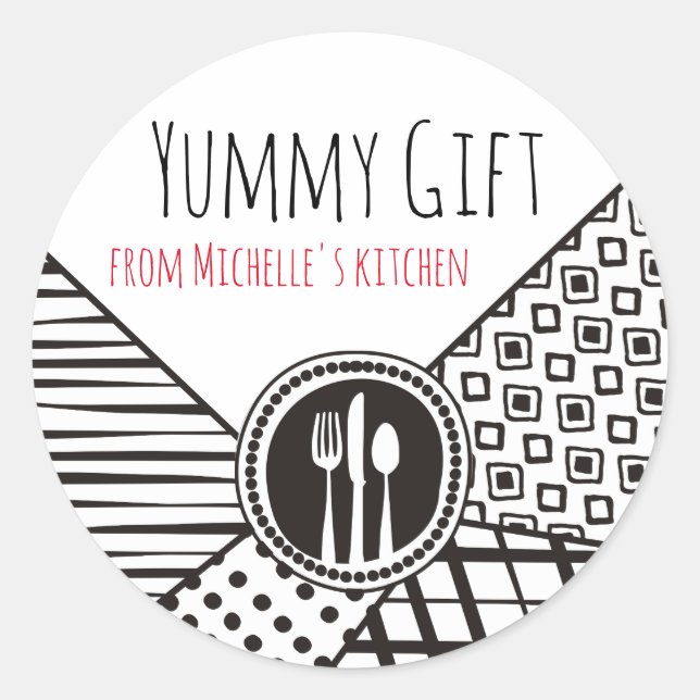 Handgetragene Mischmuster-Utensilien Koch Catering Runder Aufkleber (Vorderseite)