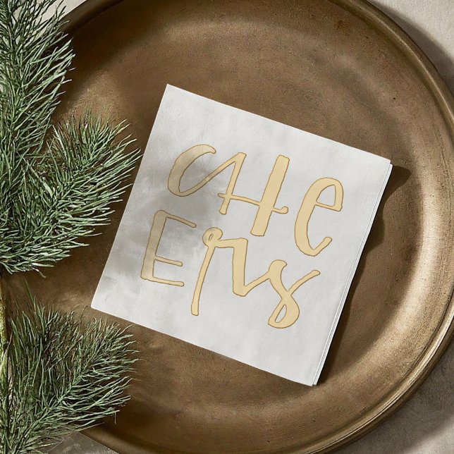 Handgeworfenes Cheers Festive Gold Servietten Mit Folie (Hand-Lettered Cheers Festive Gold Foil Napkins)