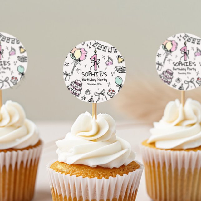 Handgezeichnet 1. Geburtstag Runder Aufkleber (Von Creator hochgeladen)