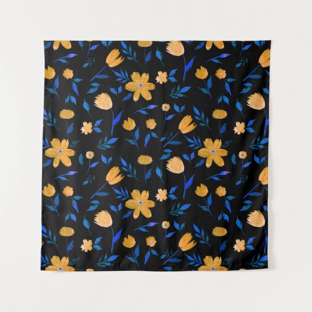 Handgezeichnet Aquarellmuster und Blume und Blätte Wandteppich (Vorderseite)