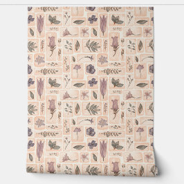 HandGezeichnet Beige und Lila Vintage Blüte Tapete