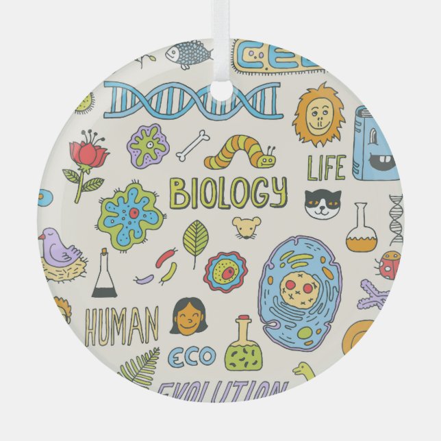 Handgezeichnet Biologie, Vintage Illustration Ornament Aus Glas (Vorderseite)