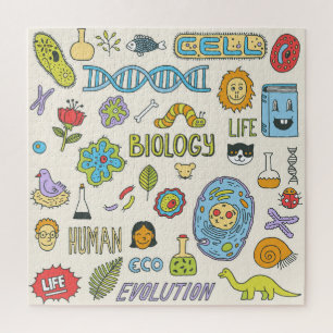 Handgezeichnet Biologie, Vintage Illustration Puzzle
